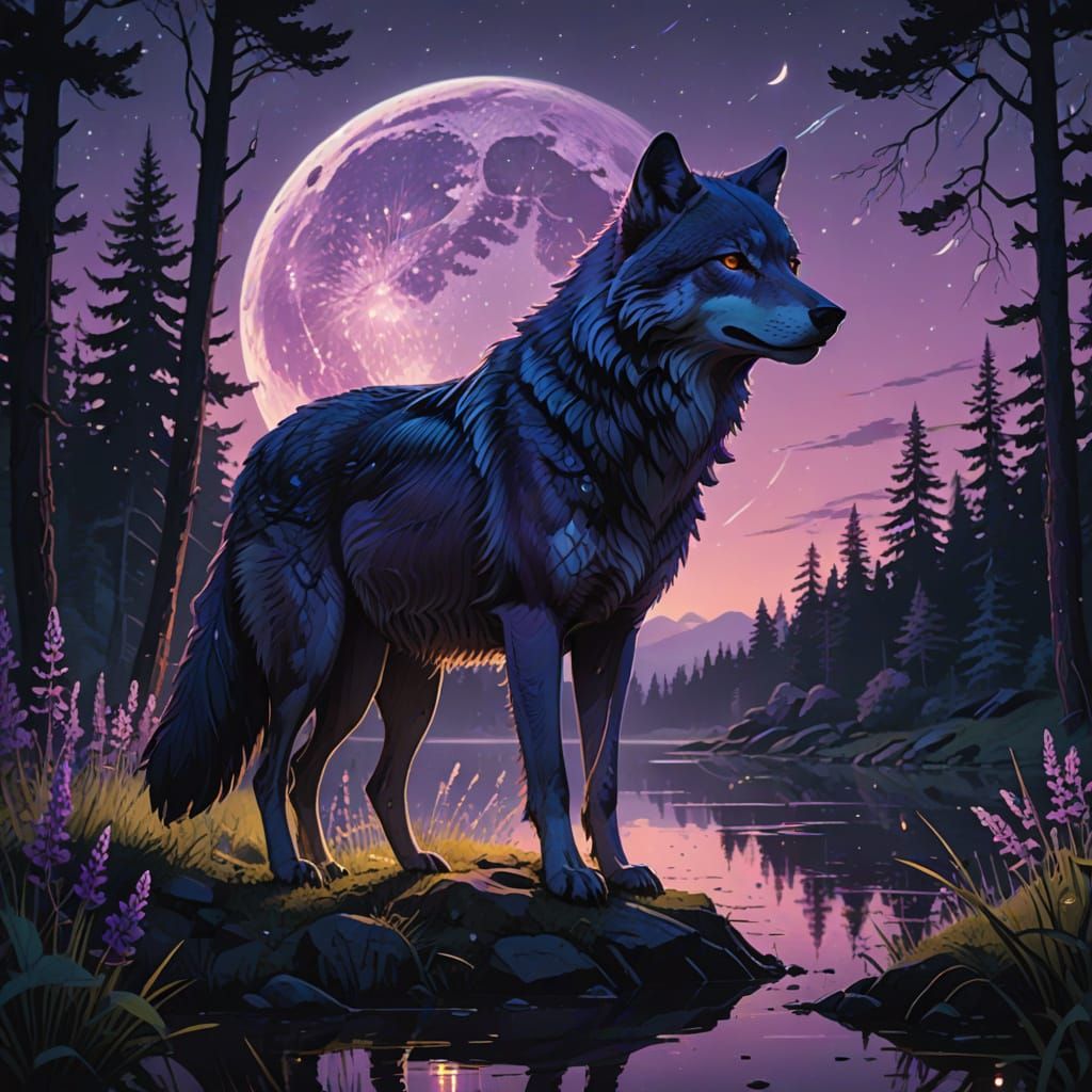 Hyperrealistic Wolf in Dreamlike Double Exposure