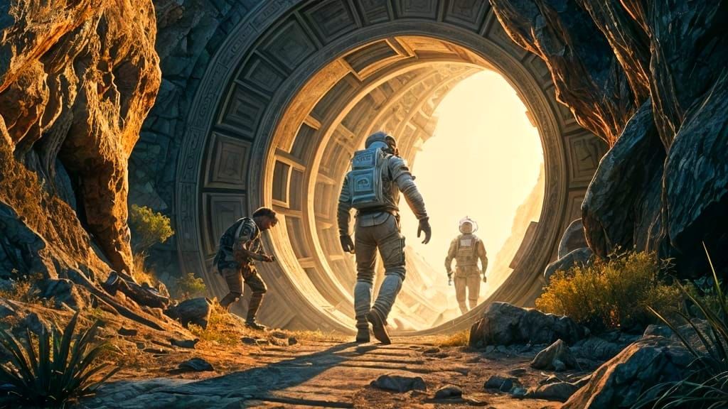 Astronaut Meets Caveman Through Time Portal