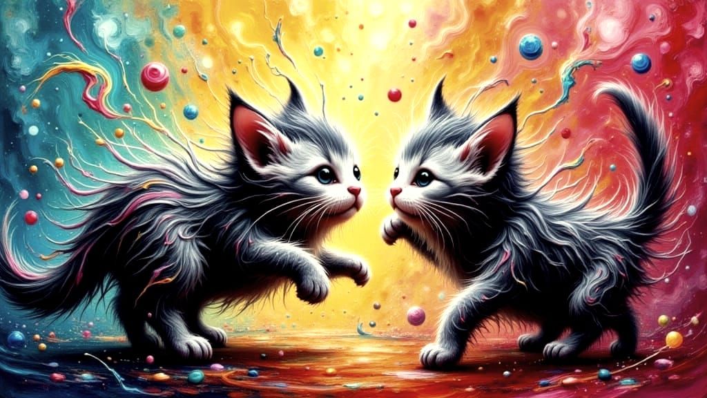 Playful Kittens in Impasto Painting Style