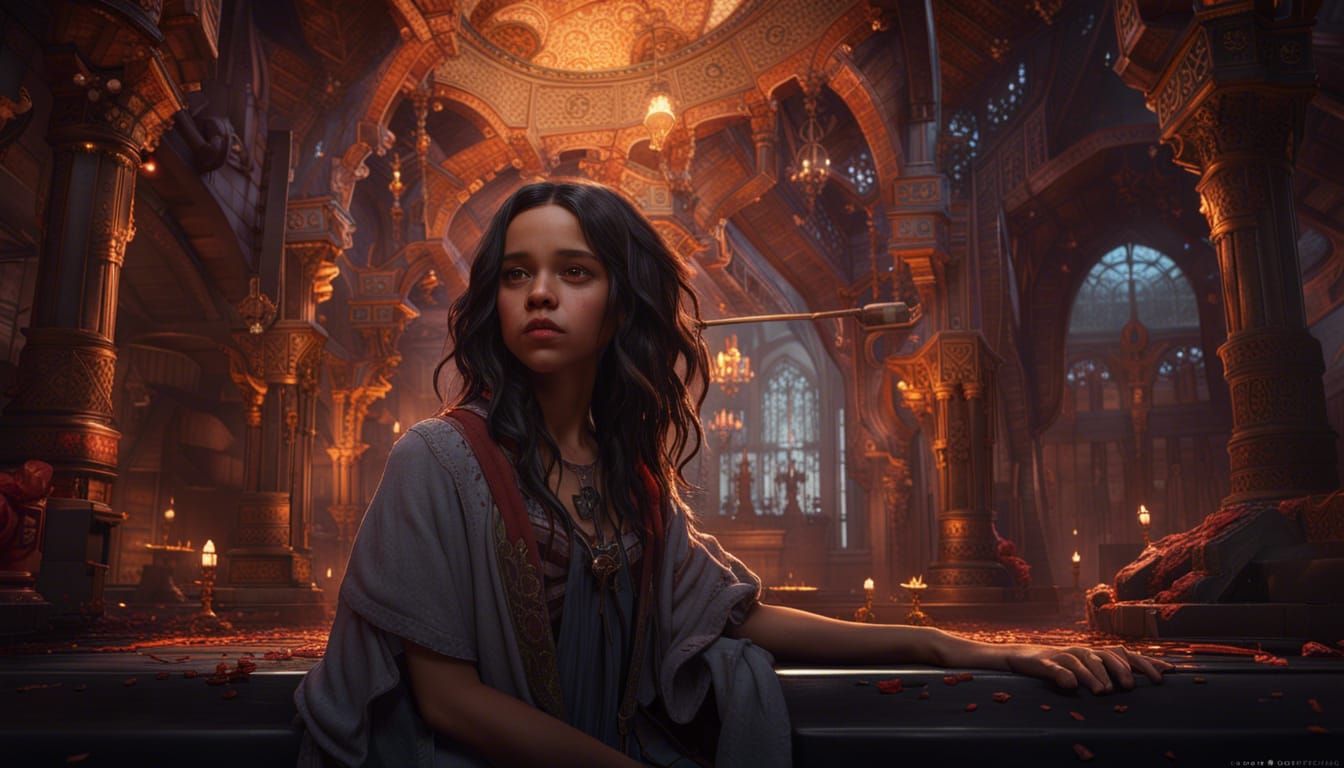Jenna Ortega: Dark Fantasy Art Nouveau Portrait