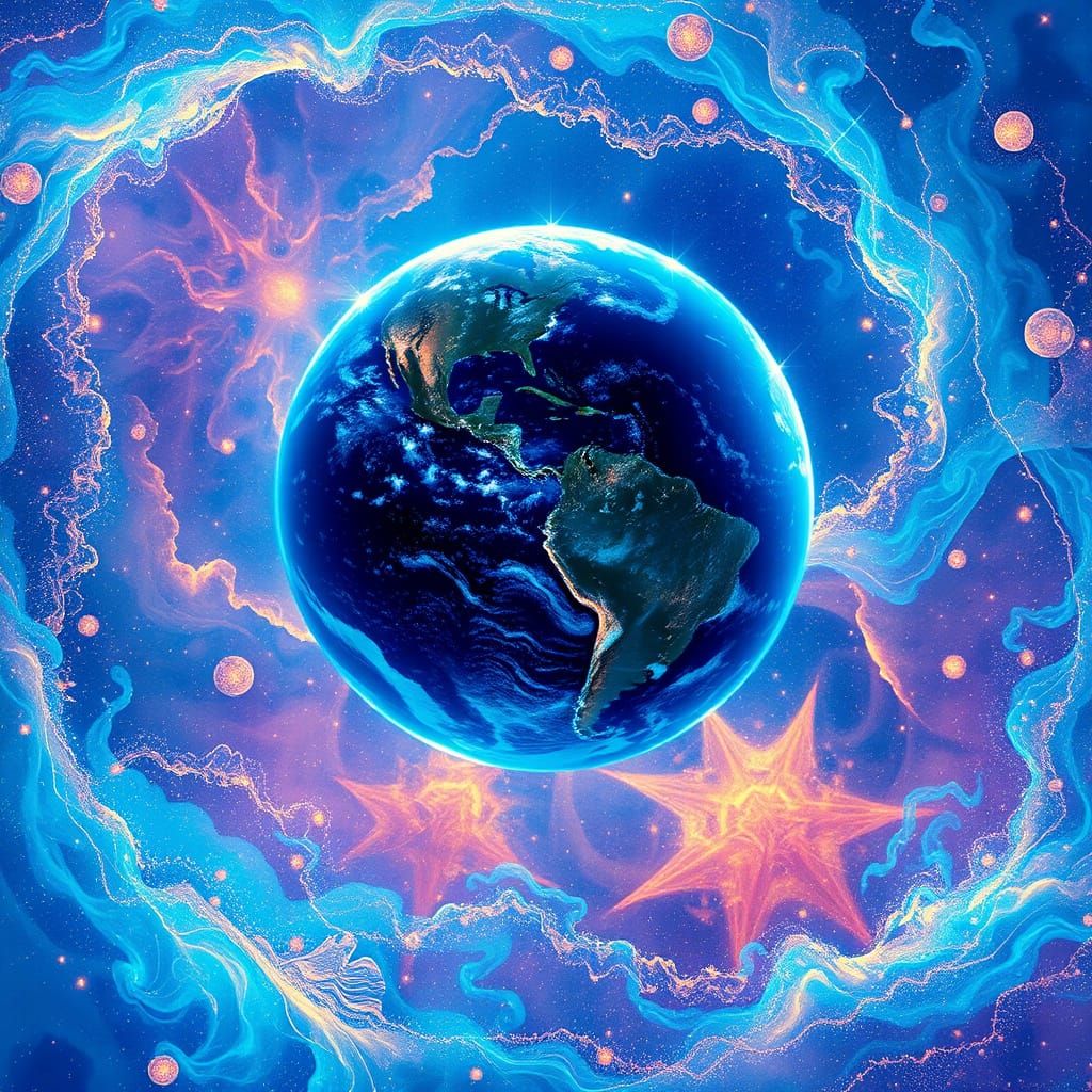 Cosmic Wonders Surround Vibrant Blue Planet