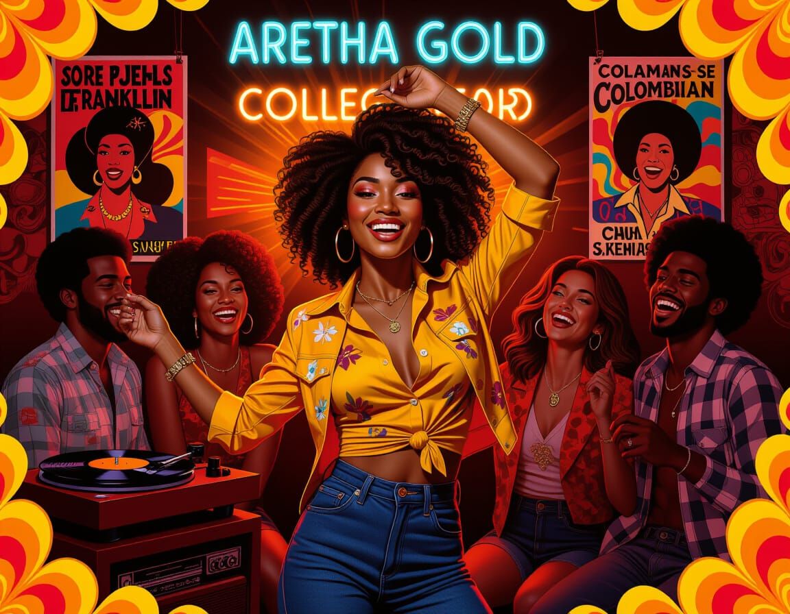 1970s Psychedelic Poster Art of Dancing College Students