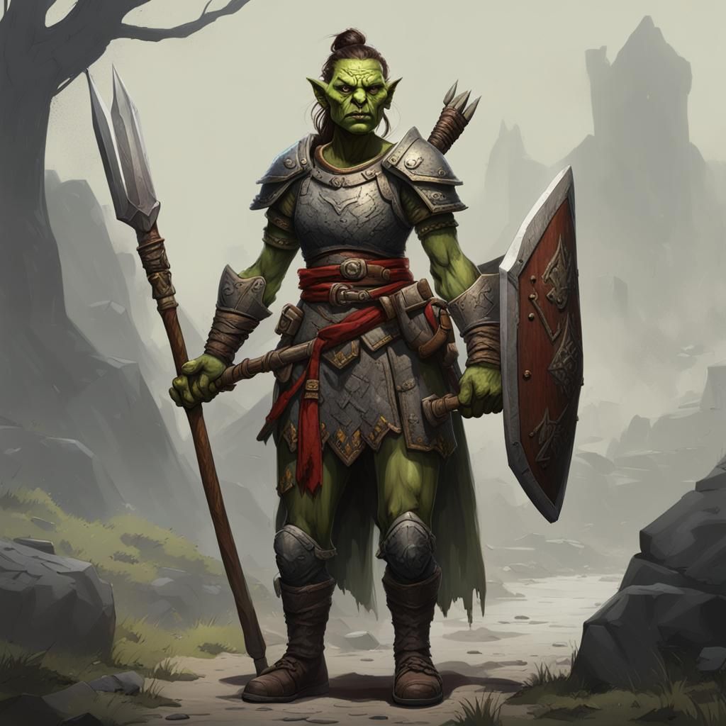Young Female Orc Guard with Spear