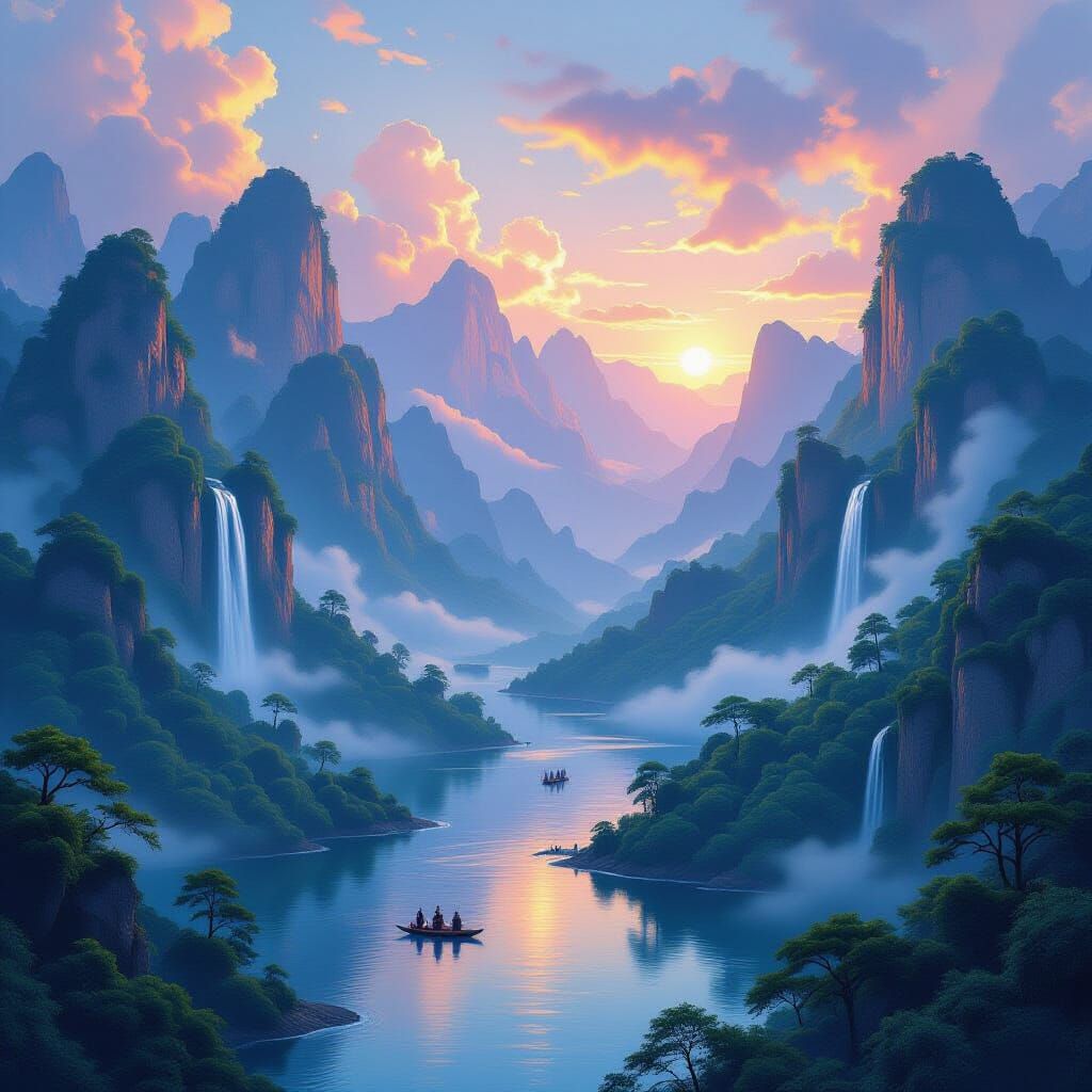 Majestic Chinese Mountainscape Matte Painting