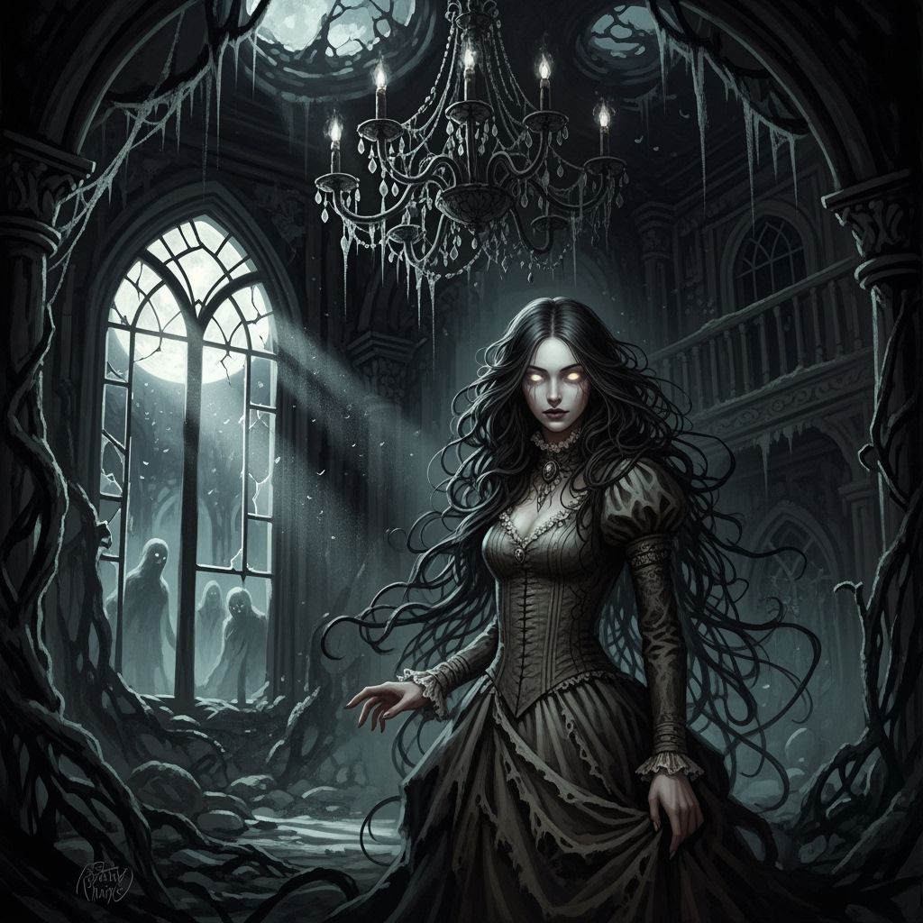 Hauntingly Beautiful Woman in Decaying Victorian Mansion