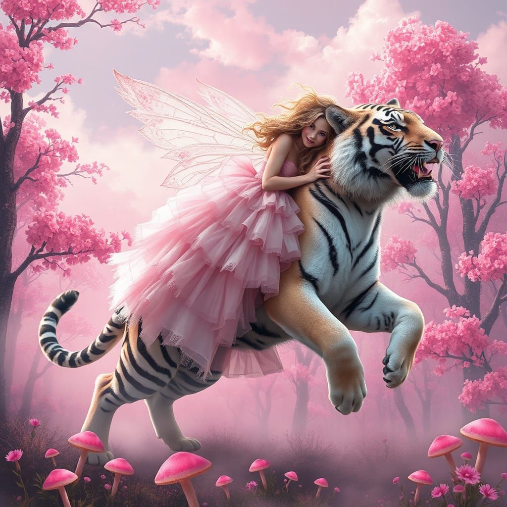 Enchanted Fairy Queen on Majestic Pink Tiger