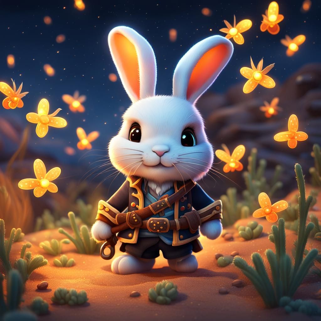 Chibi Pirate Rabbit with Carrot Leg in Harbour