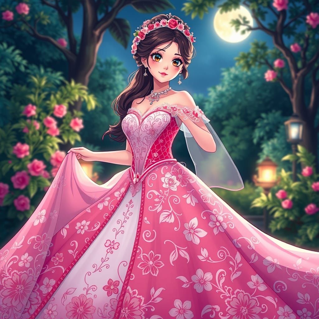 A 20 year old lady wearing a lilo and stitch wedding dress