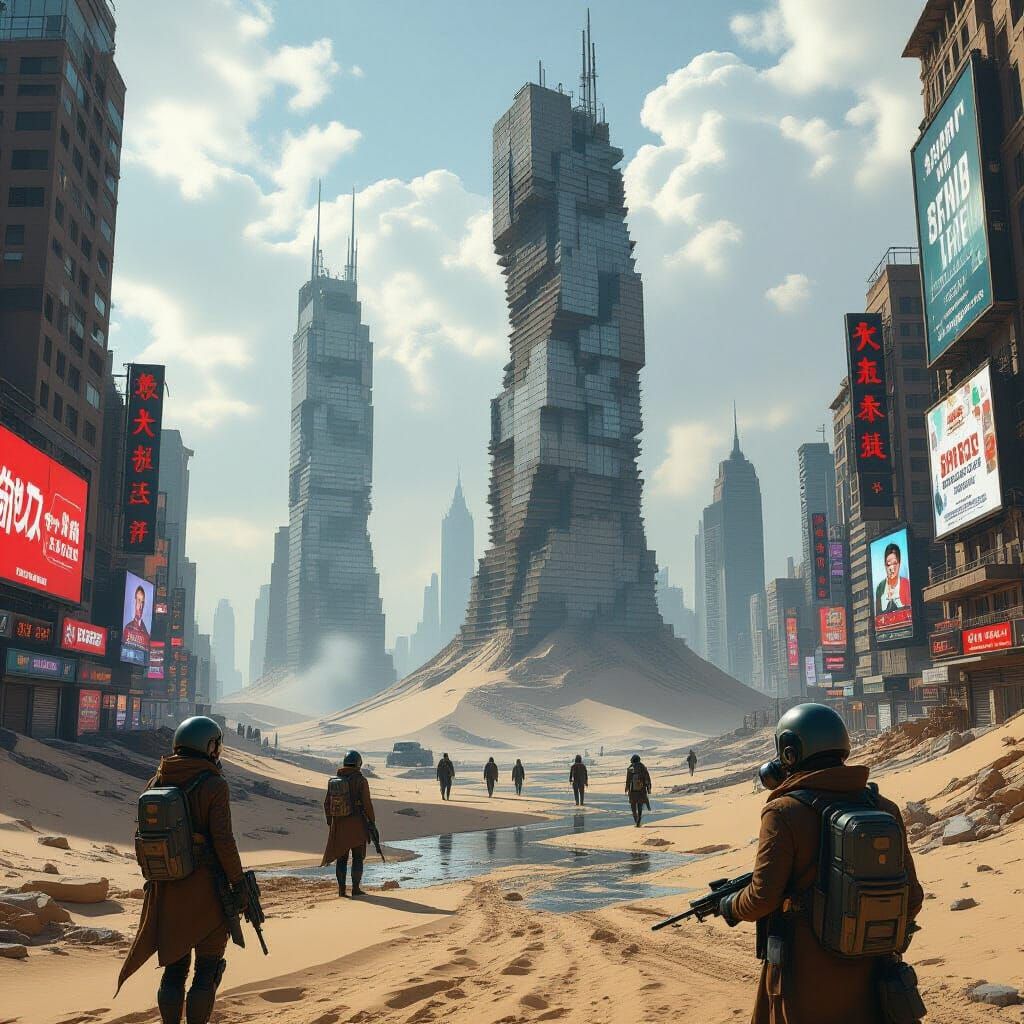Dystopian Future: Robotic Soldiers in a Ruined City