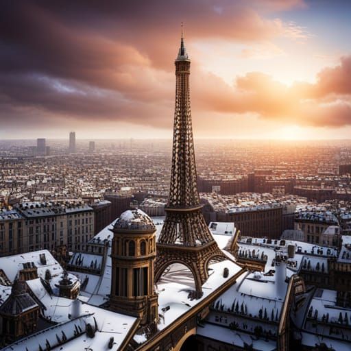 Winter View of Paris from Eiffel Tower