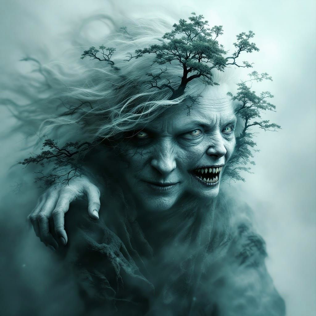 Ghostly Yamauba Emerges from Whispers of the Mountain