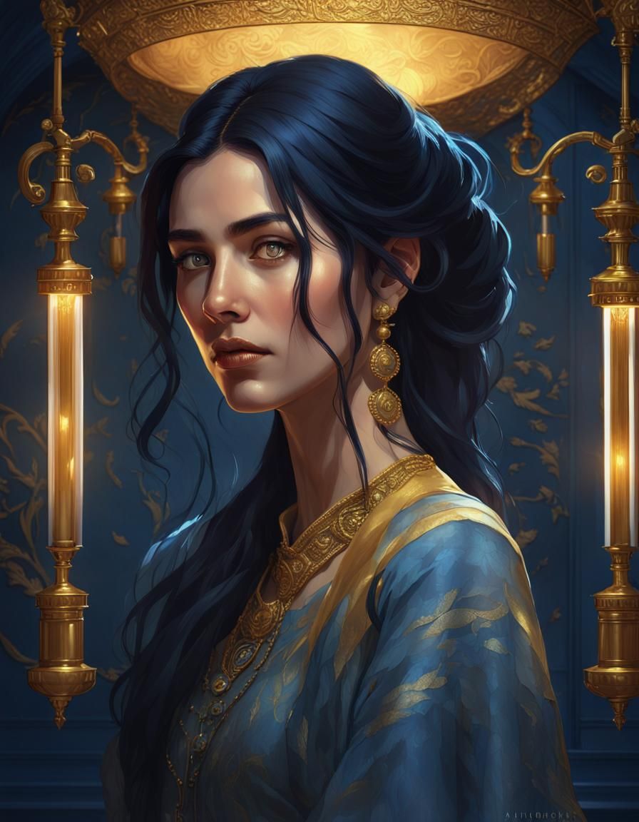 Elegant Portrait with Volumetric Lighting and Deep Color