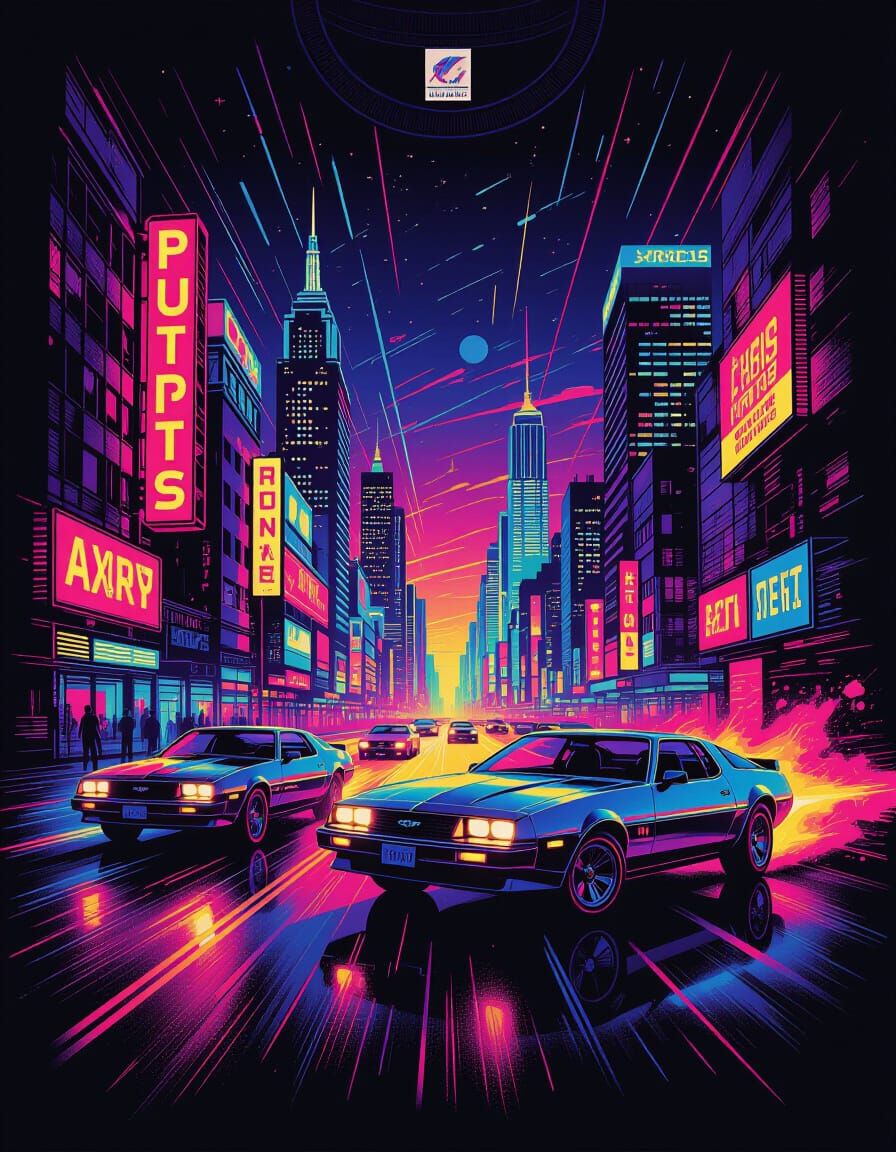 80s T-Shirtpunk Futuristic Cityscape Airbrush Design