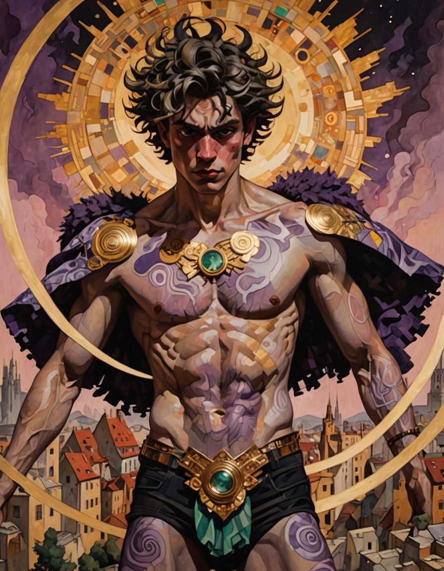 Surreal Cyberpunk Deity in Vibrant Landscape