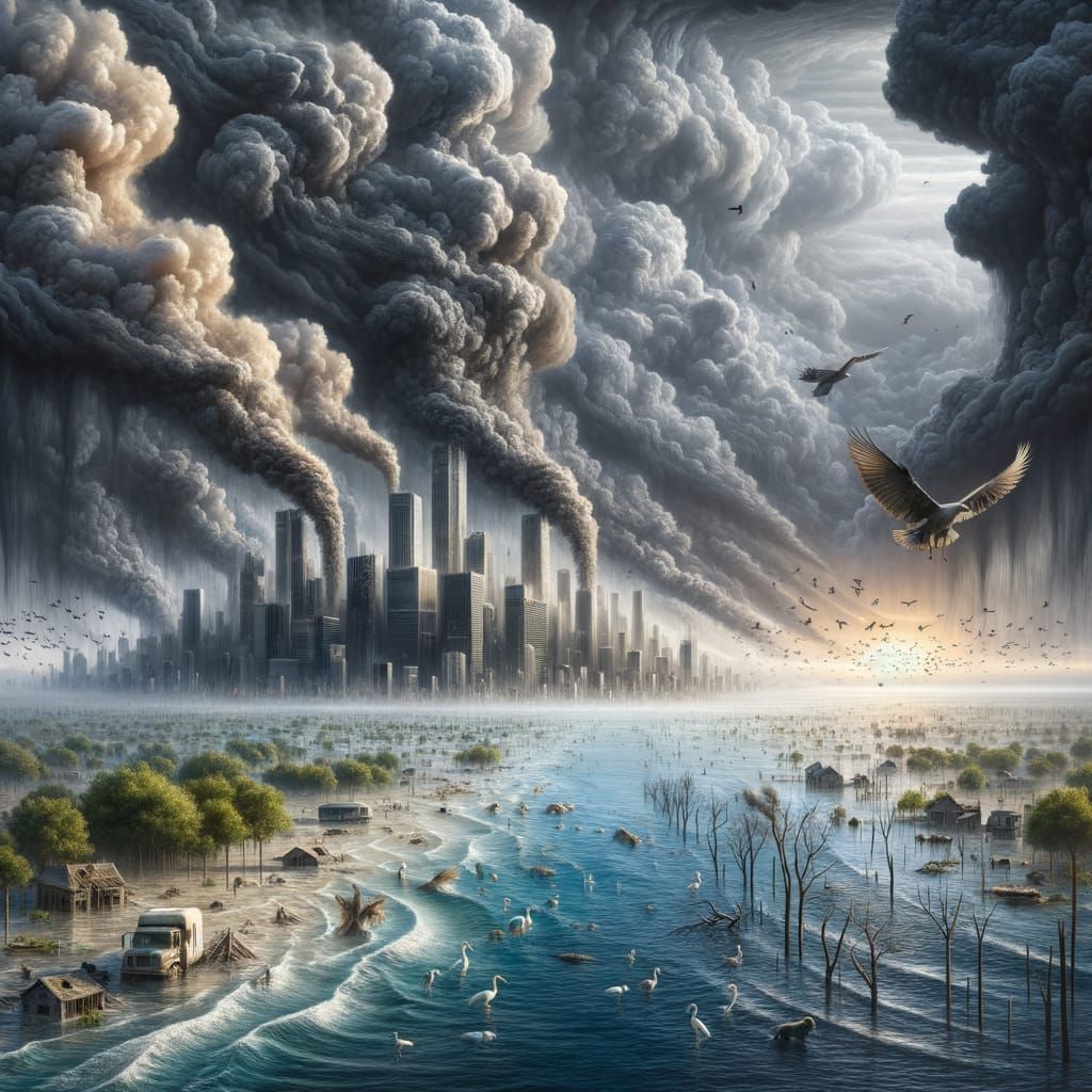 Cyberpunk Apocalypse: Submerged Cityscape 2035