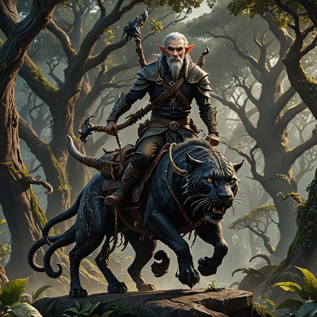 Wood Elf on Tentacled Panther: Fantasy Concept Art