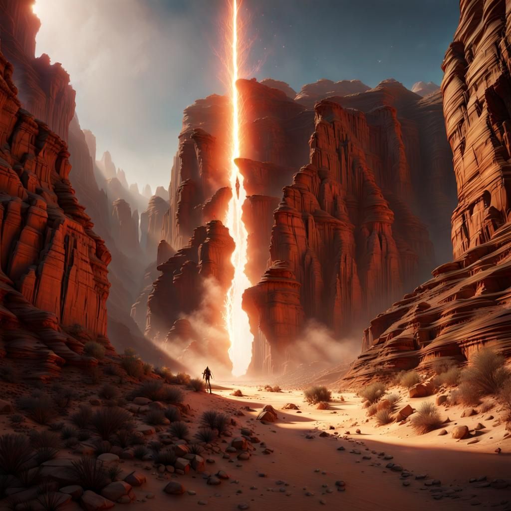 Laser Beam Cuts Path Through Desert Canyon