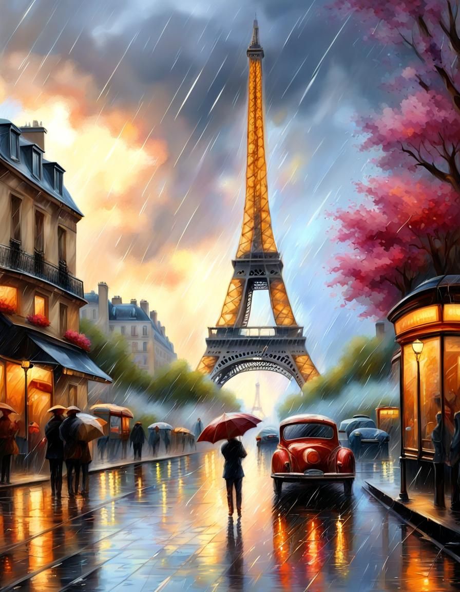 Eiffel Tower Rainy Day: Fantasy Concept Art