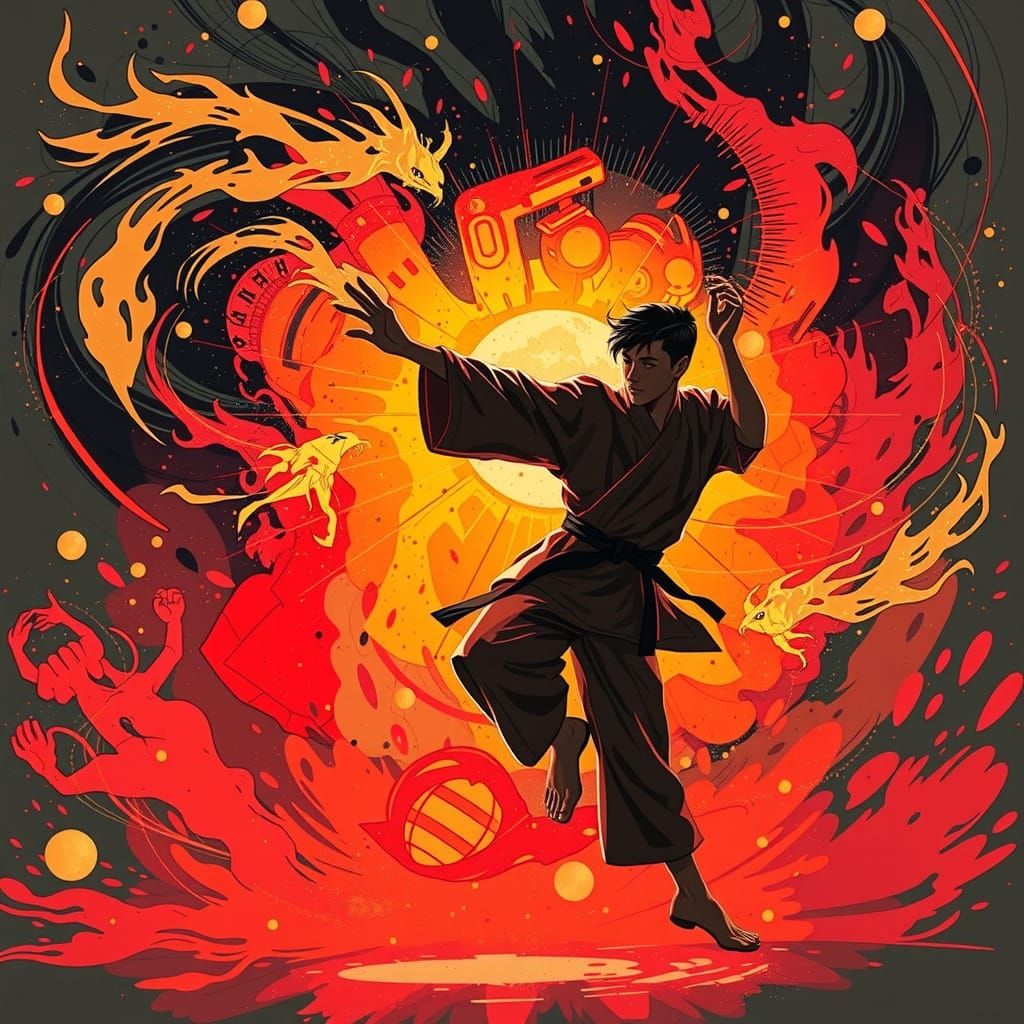 Dynamic Karate Forms in Pastel Hues