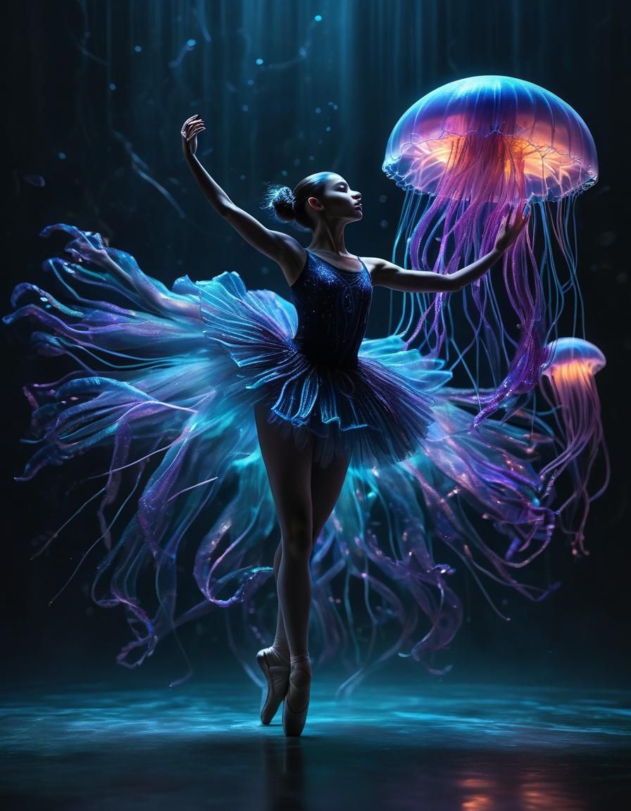 Bioluminescent Ballerina in Neon Lit Dance