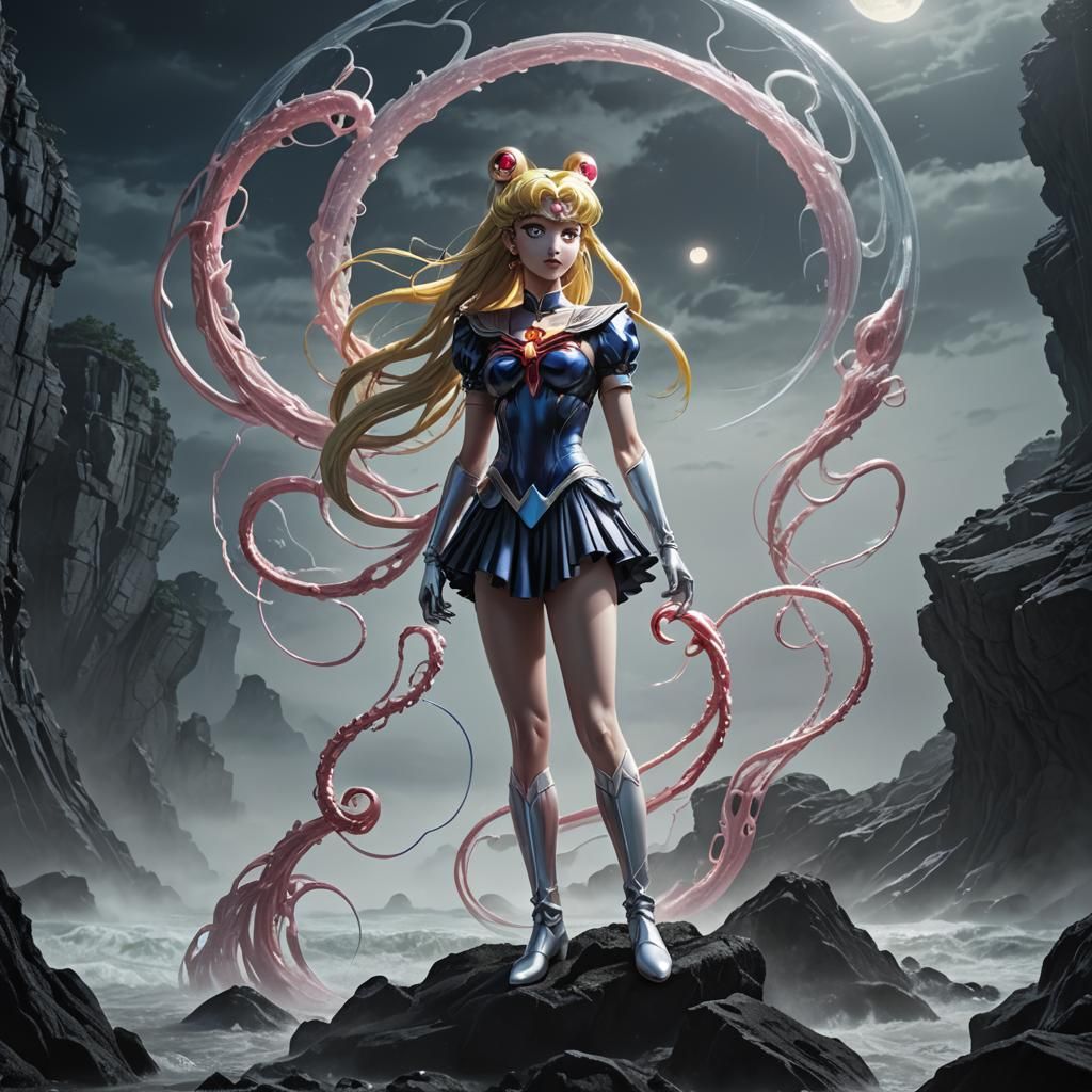Sailor Moon Confronts Formless Spawn in Surreal Style