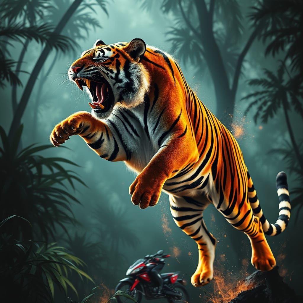 Surreal Tiger in Dazzling Jungle Scene