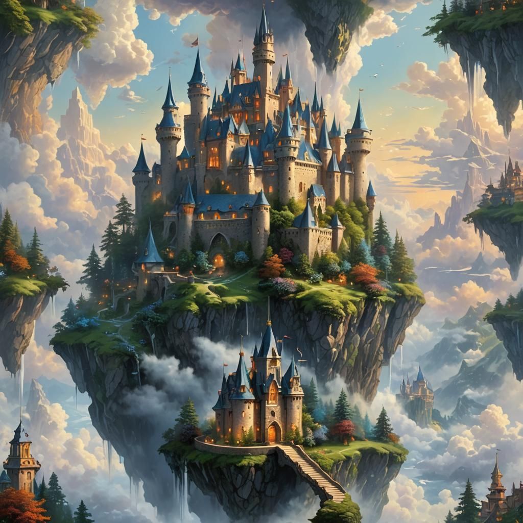 Fantasy Castle in Sky on Floating Island