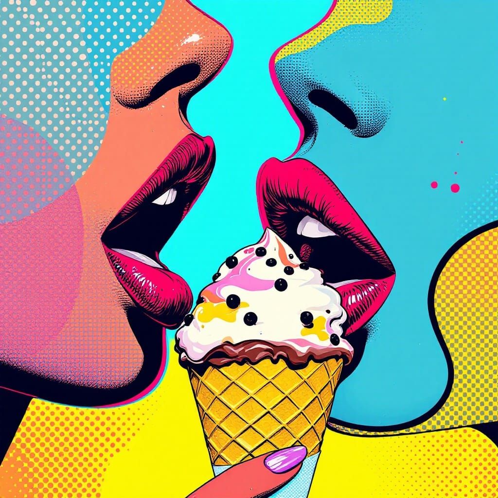 Vibrant Pop Art Closeup of Licking Ice Cream