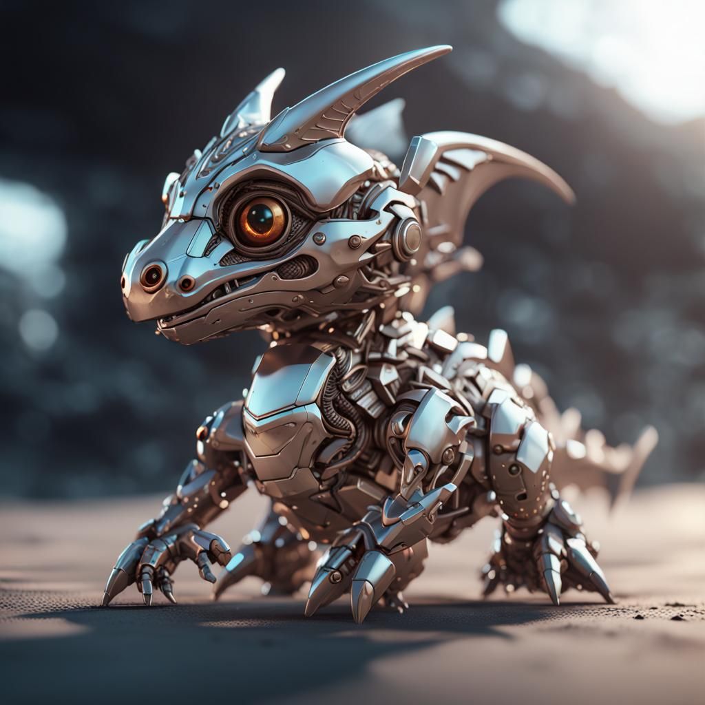 Cute Baby Dragon with Intricate Mech Details