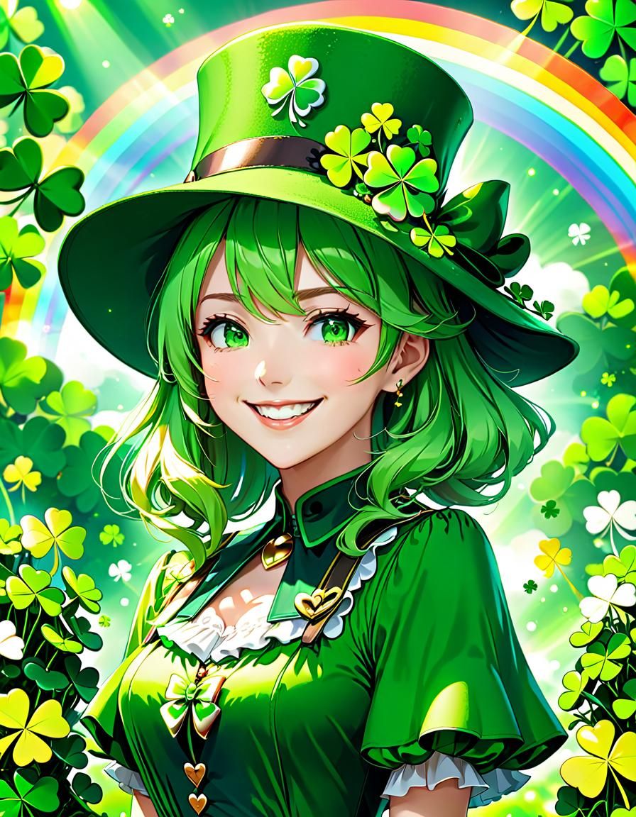 Festive Irish Girl Portrait in Anime Style