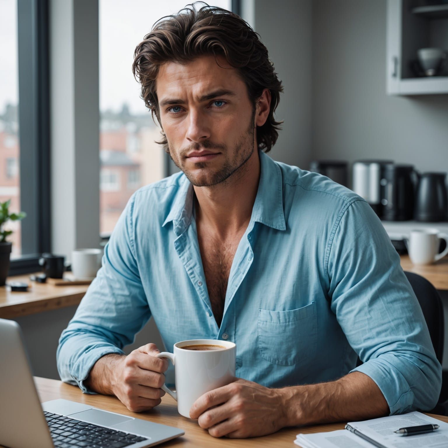 Handsome Man's Morning Coffee: A Photorealistic Portrait