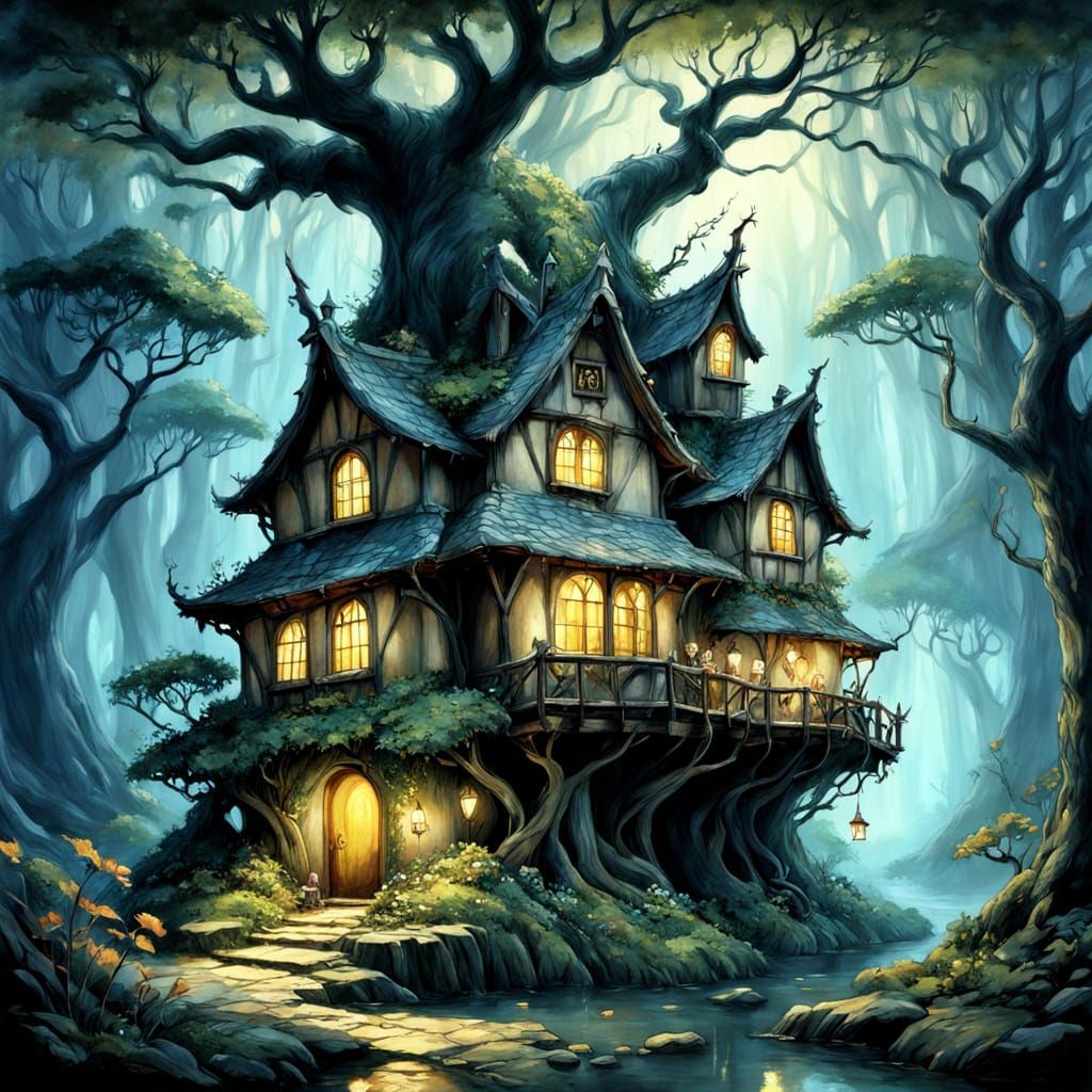 Enchanted Tree Village: A Ghibli-esque Fantasy