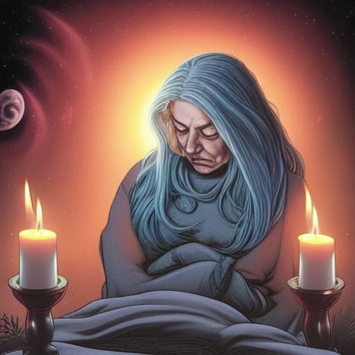 Grey-Haired Mother in Bed, Comic Book Style