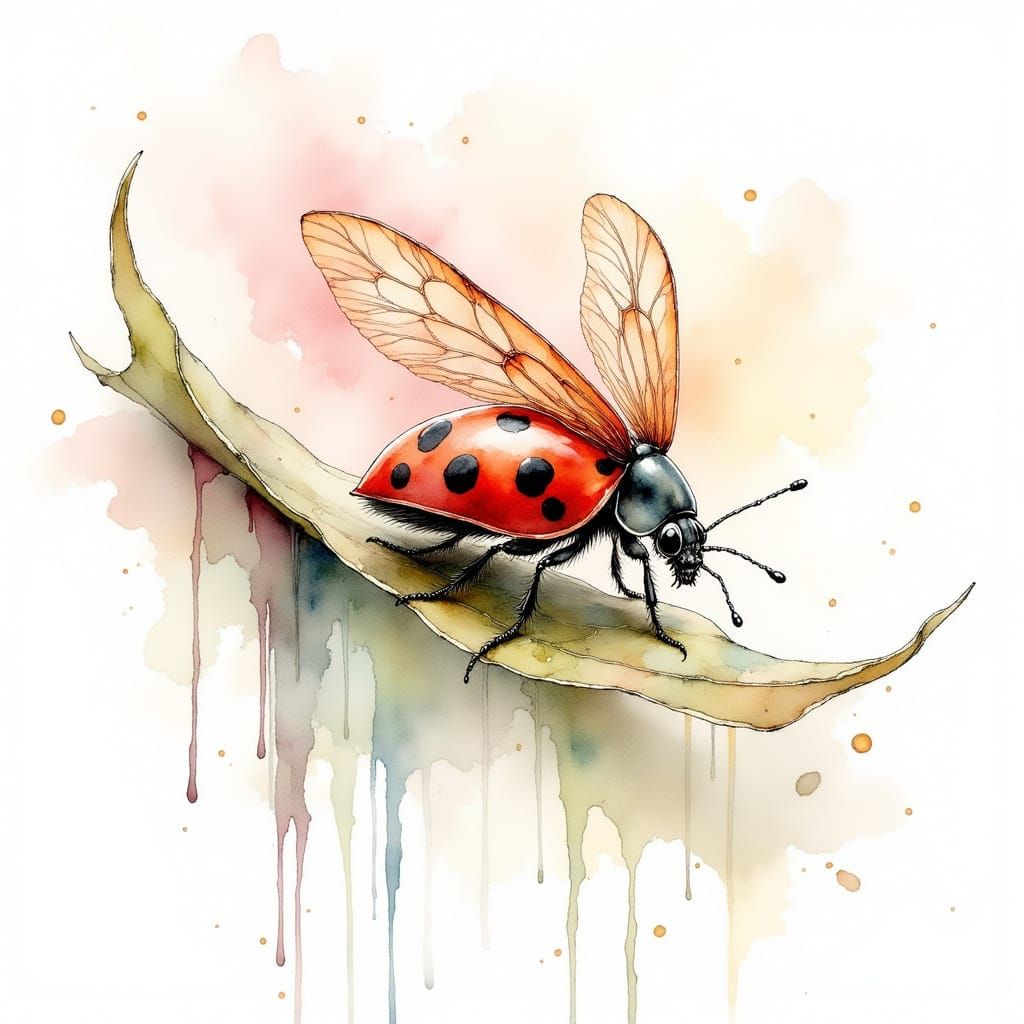 Delicate Ladybug in Ethereal Watercolor Portrait