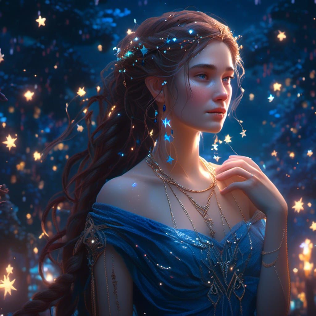 Ethereal Elven Woman in Starry Dress
