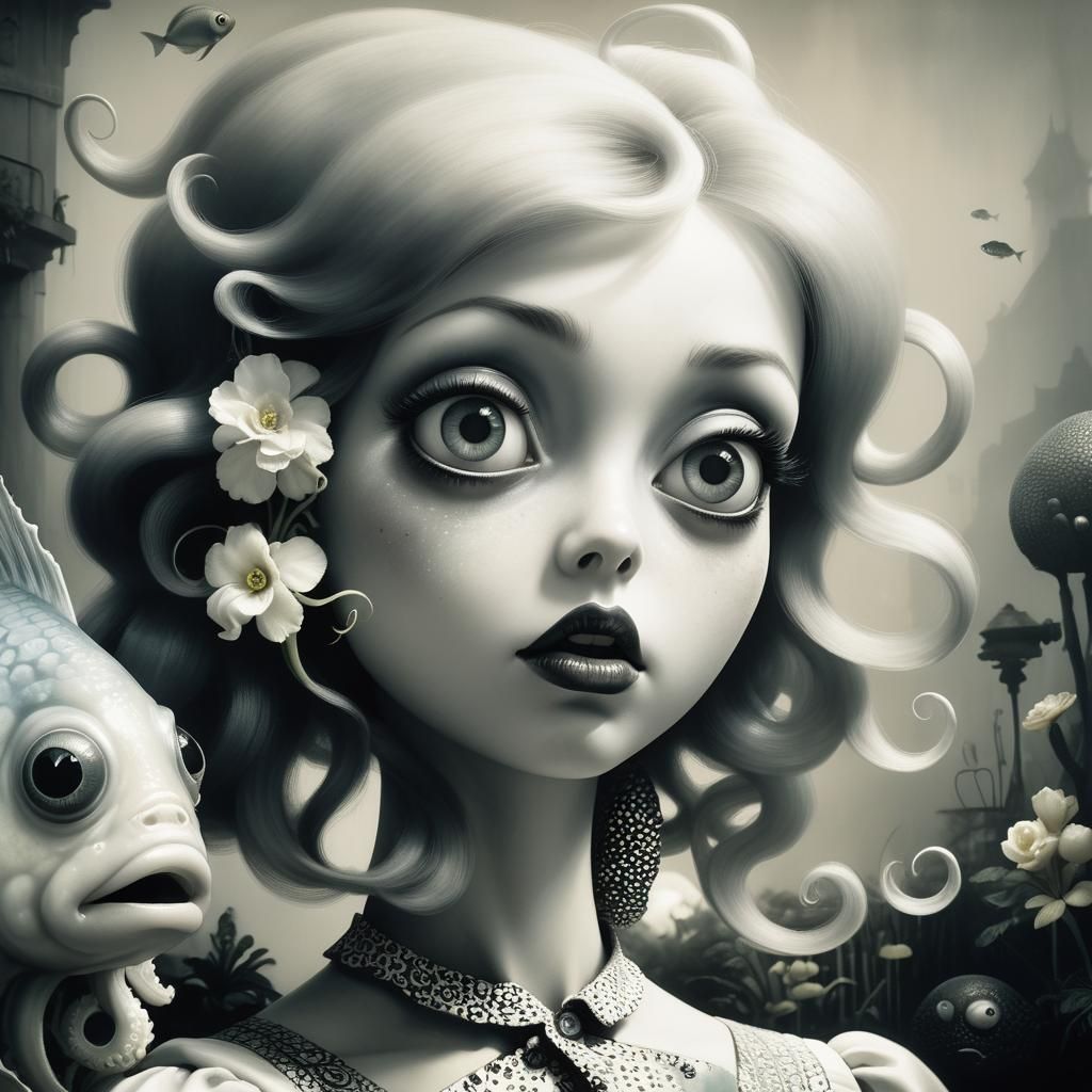 Eerie Fish-Faced Girl in Vintage Photo