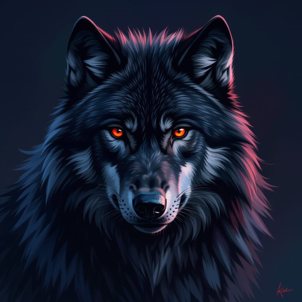 Majestic Black Direwolf with Red Eyes