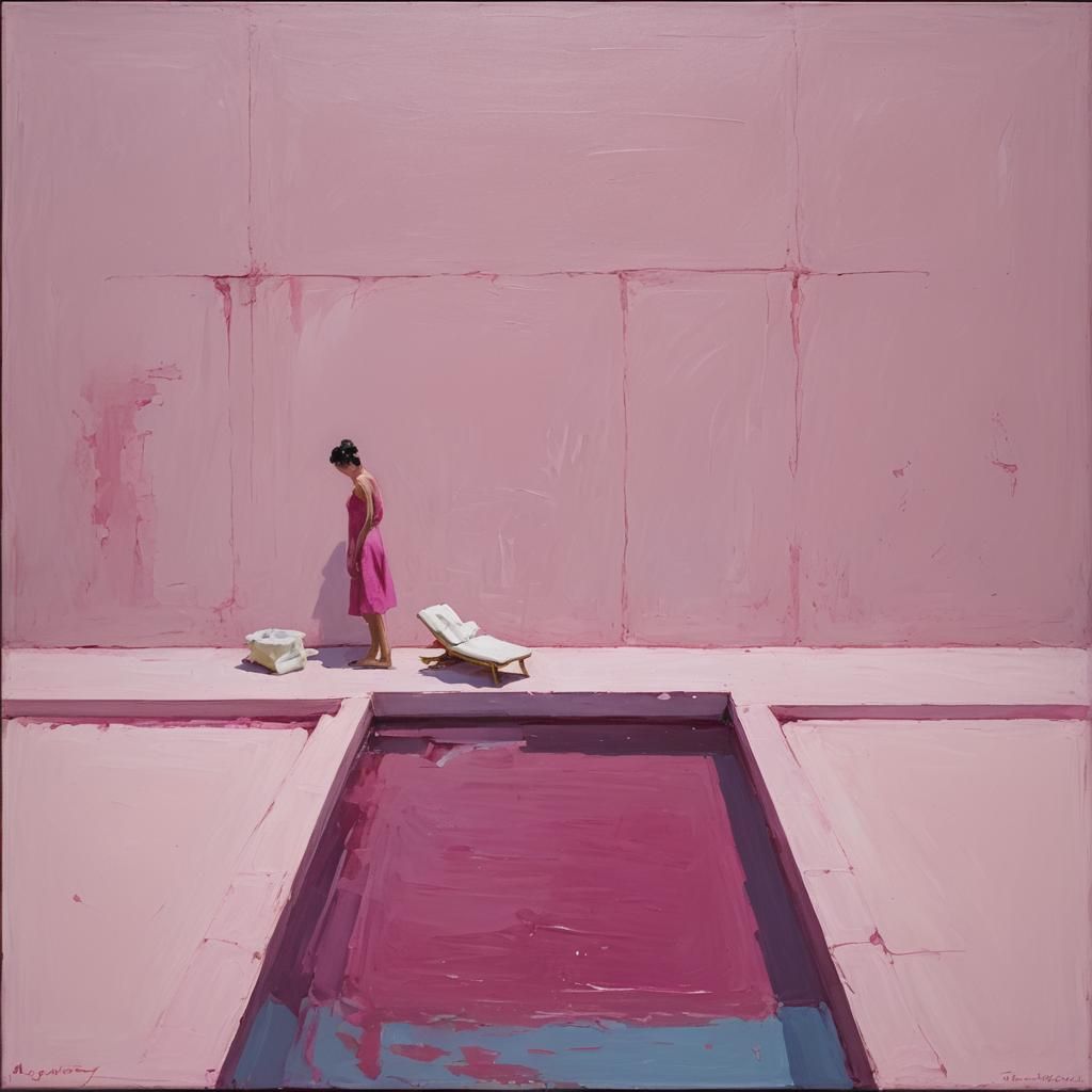 Pink Minimalist Pool: A Modern Oil Painting