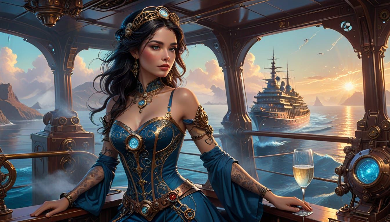 Regal Steampunk Princess with Ocean Blue Eyes