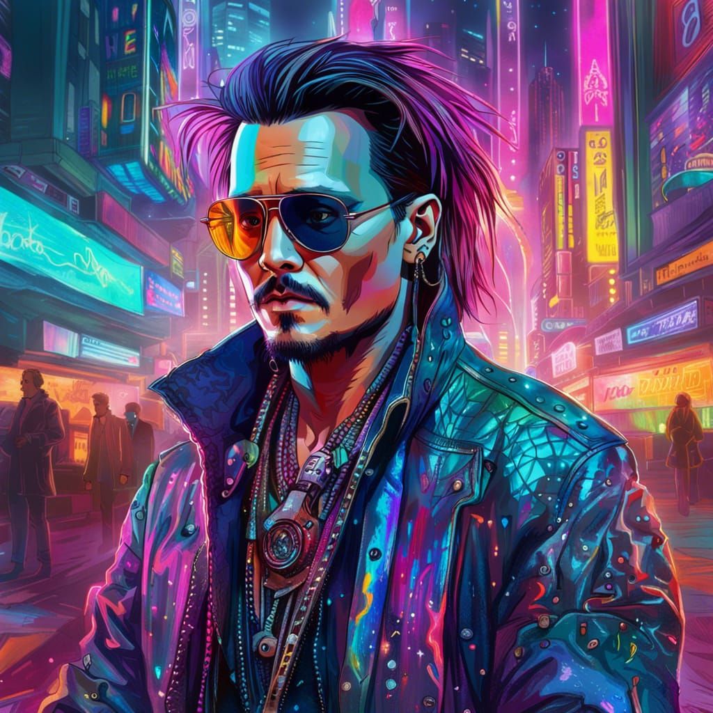 Johnny Depp in Cyberpunk 2077, Holographic Illustration
