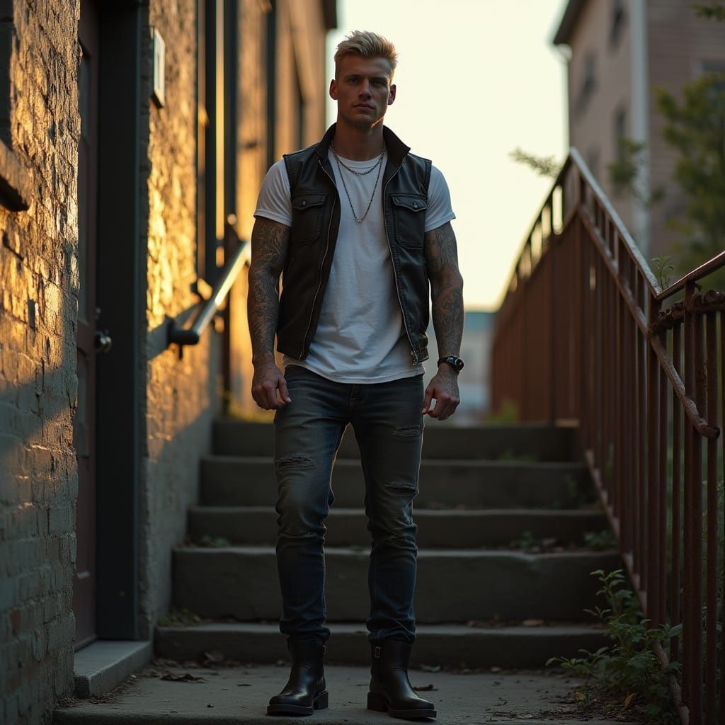 Gritty Dusk Portrait with Tattoos in Photography Style