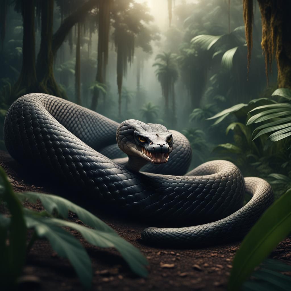 King Cobra in Jungle: Dramatic Digital Painting