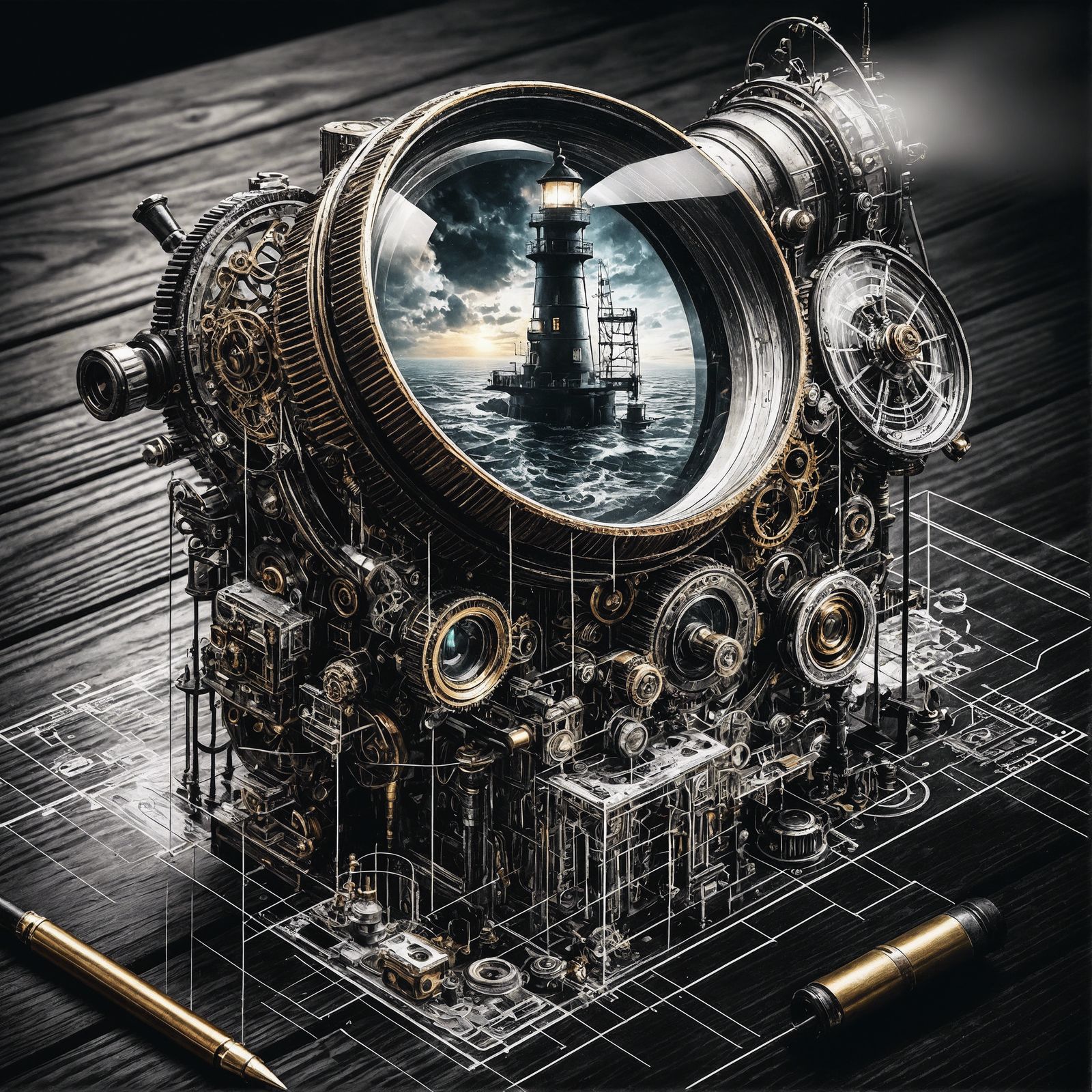 Steampunk Monocle Reveals Lighthouse in Digital Art