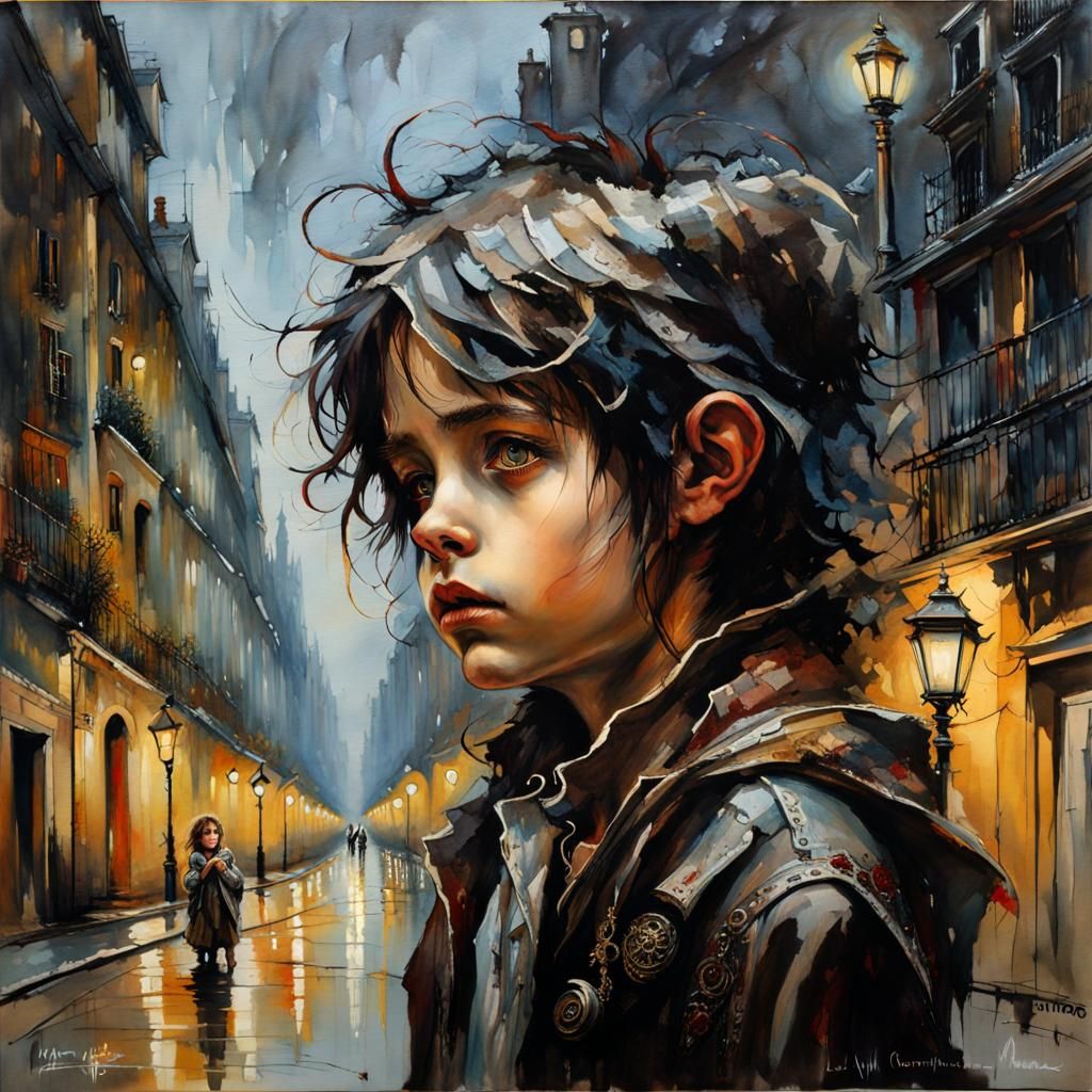 Demon-Angel Lost in Thought: Dark Fantasy Street Scene