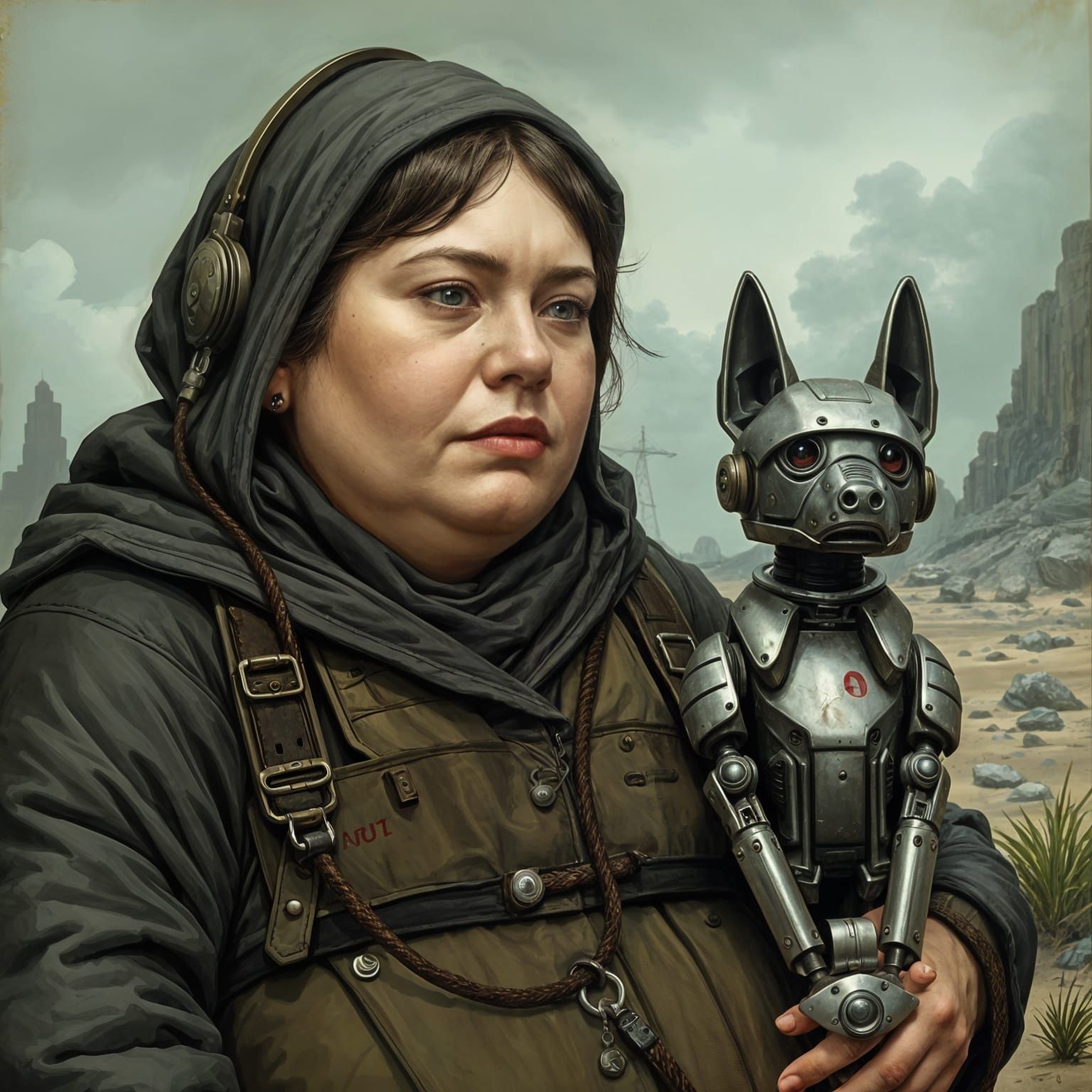 Post-Apocalyptic Woman and Her Robot Dog