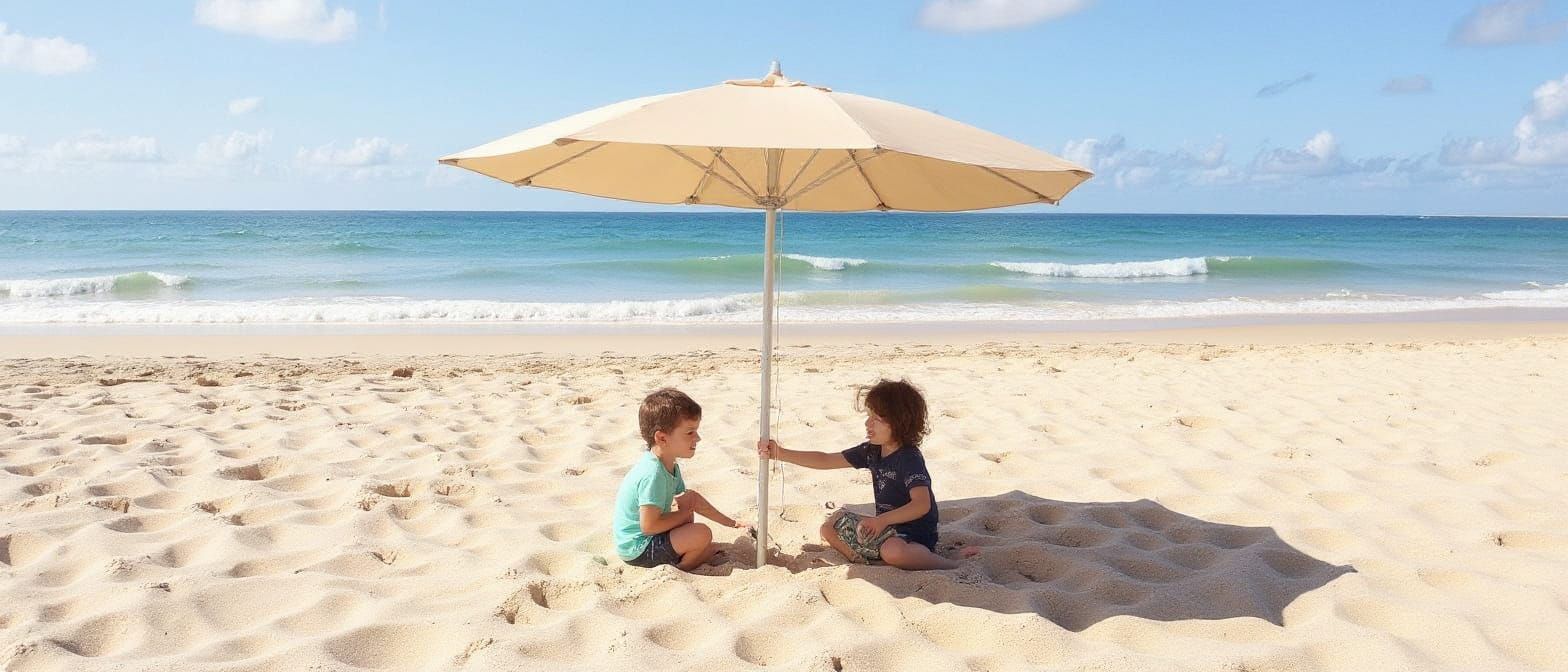 Kids at the Beach Under an Umbrella