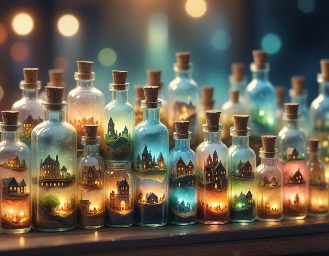 Tiny Cities in Bottles: Whimsical Watercolor Fantasy