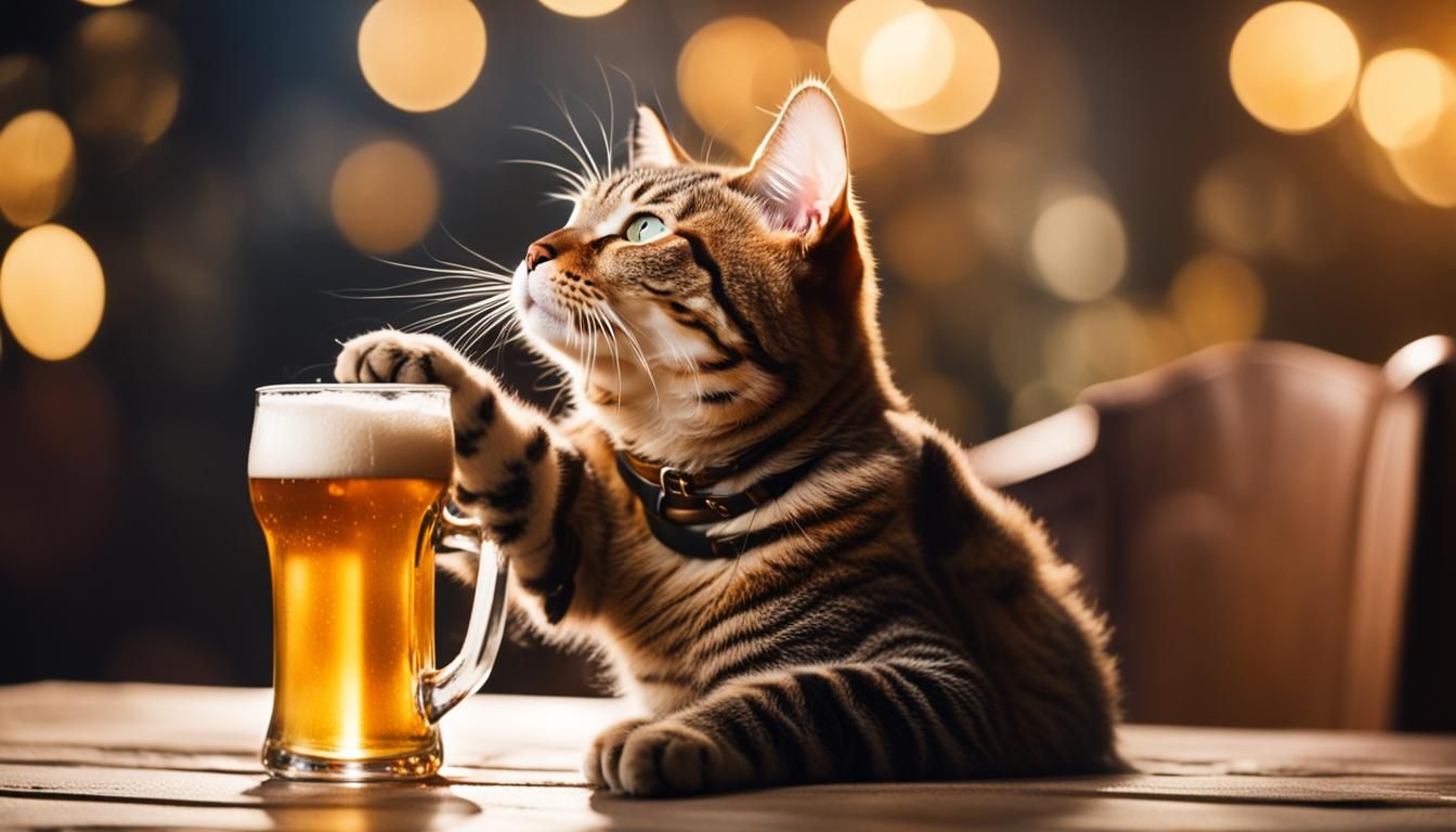 Mischievous Cat Knocks Beer Over: Photography
