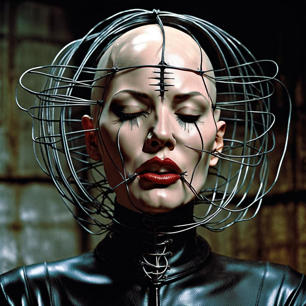 Cenobite with Pierced Face in Hellish Dungeon