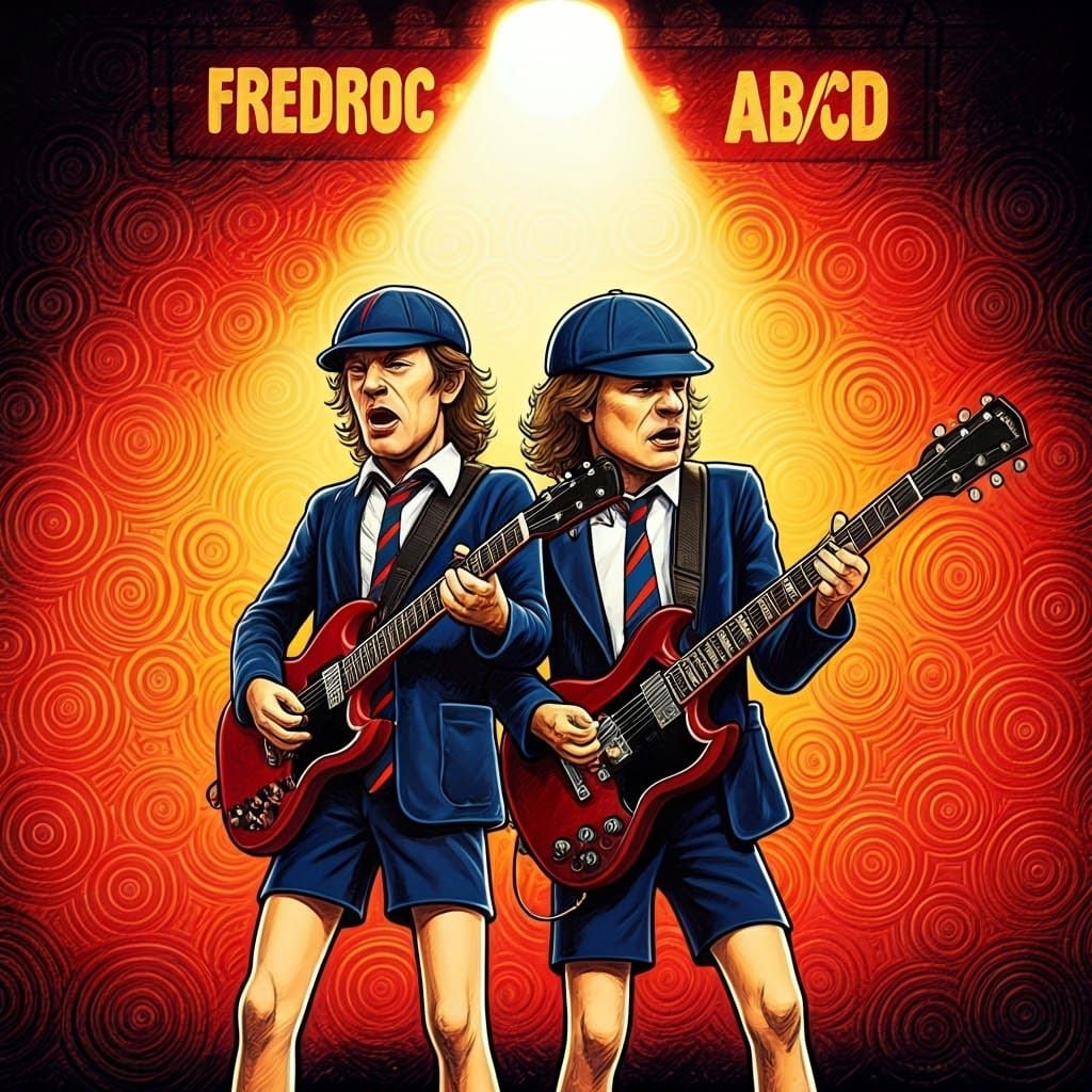 Rock Legends Angus Young and Brian Johnson in Vibrant Stage....
